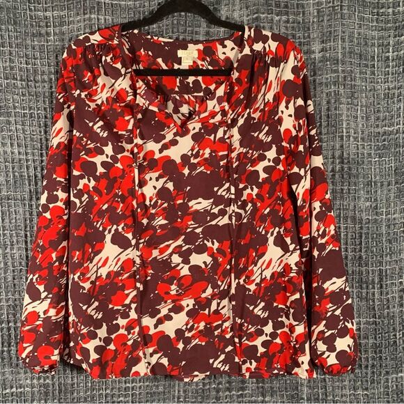 J. Crew Tops - J CREW Red Poppy Floral Print Long Sleeve Semi Sheer Blouse Small #943